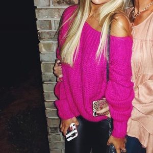 Hot Pink Off The Shoulder Sweater